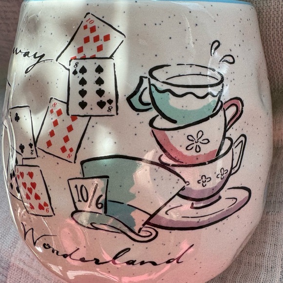 DISNEY ALICE IN WONDERLAND COFFEE MUG W/PLAYING CARDS, MAD HATTER , TEACUPS - Picture 9 of 14